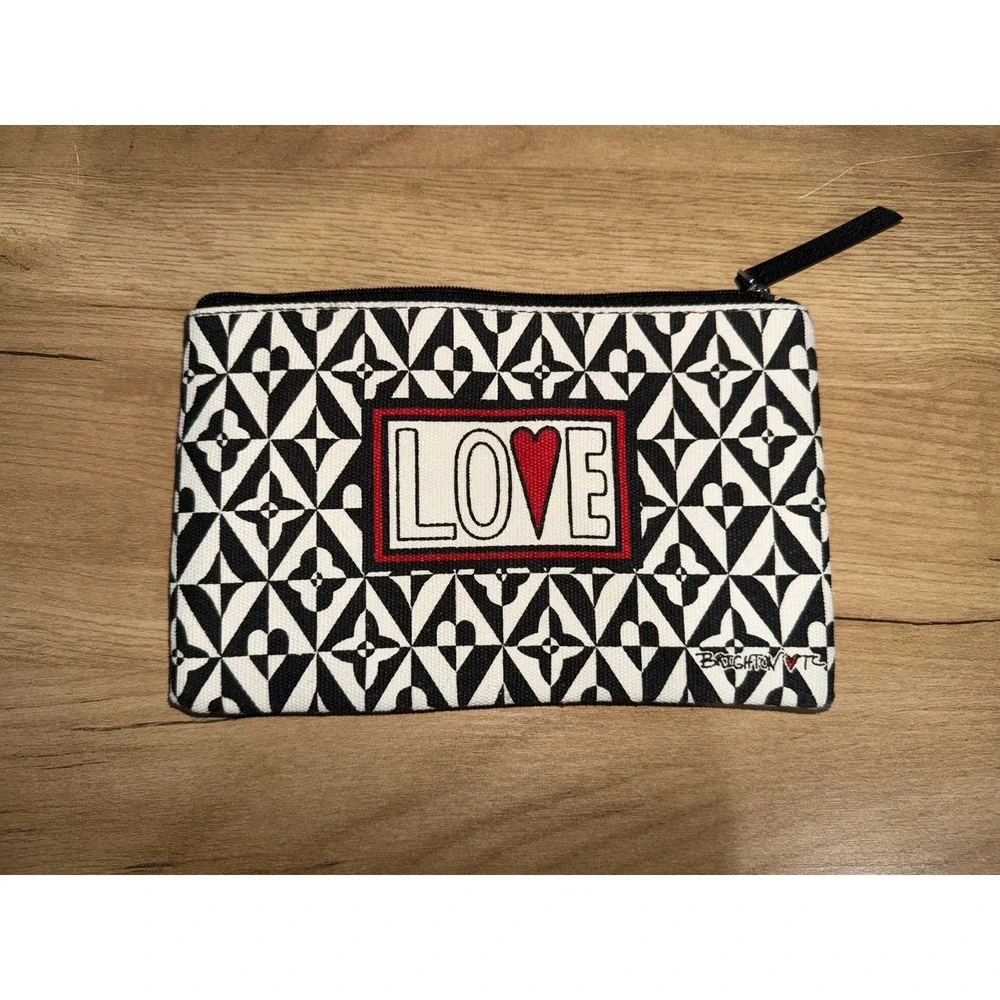 Brighton Canvas Zippered Pouch LOVE Black White Red Makeup Bag or Pencil Case P